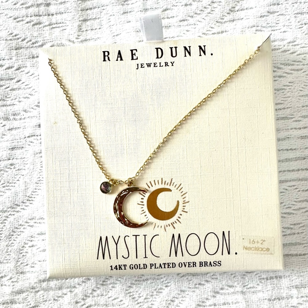 RAE DUNN Jewelry Mystic Moon Necklace Mystic Topaz Gold Plated NWT - Picture 3 of 8
